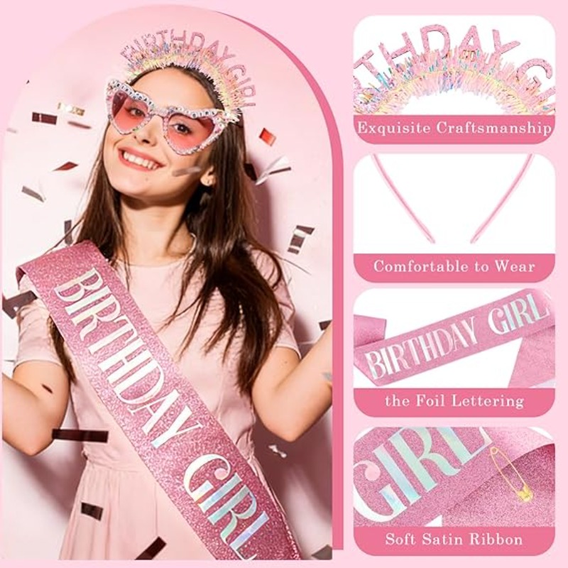 3pcs/set Birthday Girl Sash Gl - đánh giá và giá Birthday Sash Glitter
