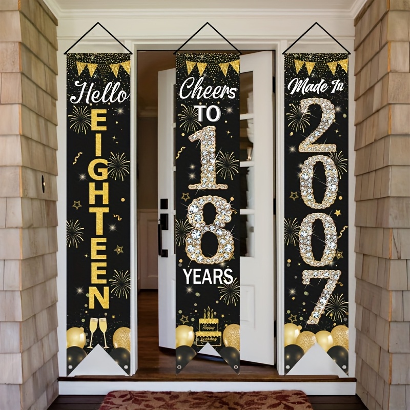 2D 3Pcs 18th Birthday Door Ban - đánh giá và giá Party Banner Gold
