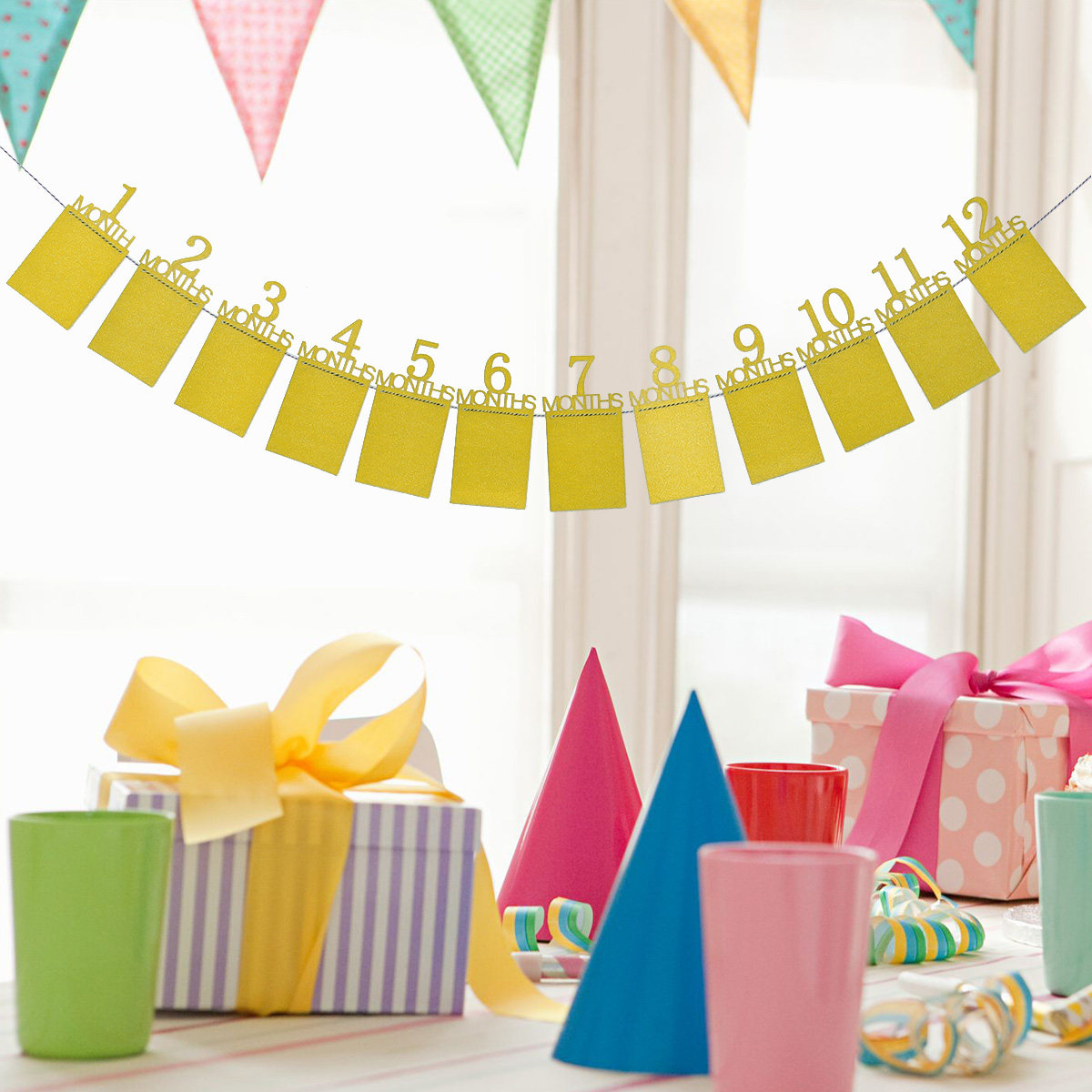 12 Month Gold Baby Birthday Ph - đánh giá và giá Party Banner Gold